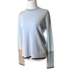 LA LIGNE NY 100% Cashmere Soft Sweater SIZE S Blue Black Ribbed Cuff Crew Neck